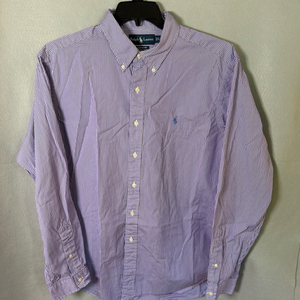 Ralph Lauren Button Down Men XL Purple Striped Classic Fit Long Sleeve Pony Logo